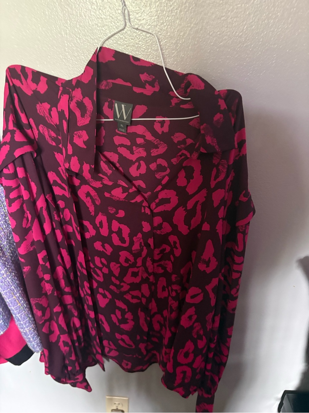 Worthington Pink and Burgundy Leopard Print Blouse